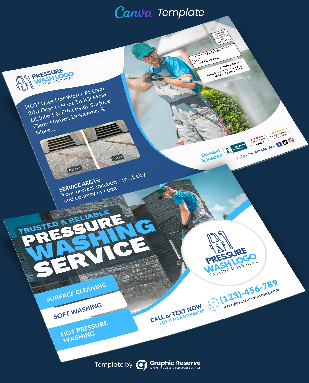 Pressure Wash Service EDDM Mailer Canva Template