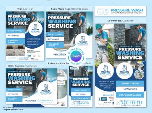 Pressure Wash Services Marketing Material Bundle Canva Template