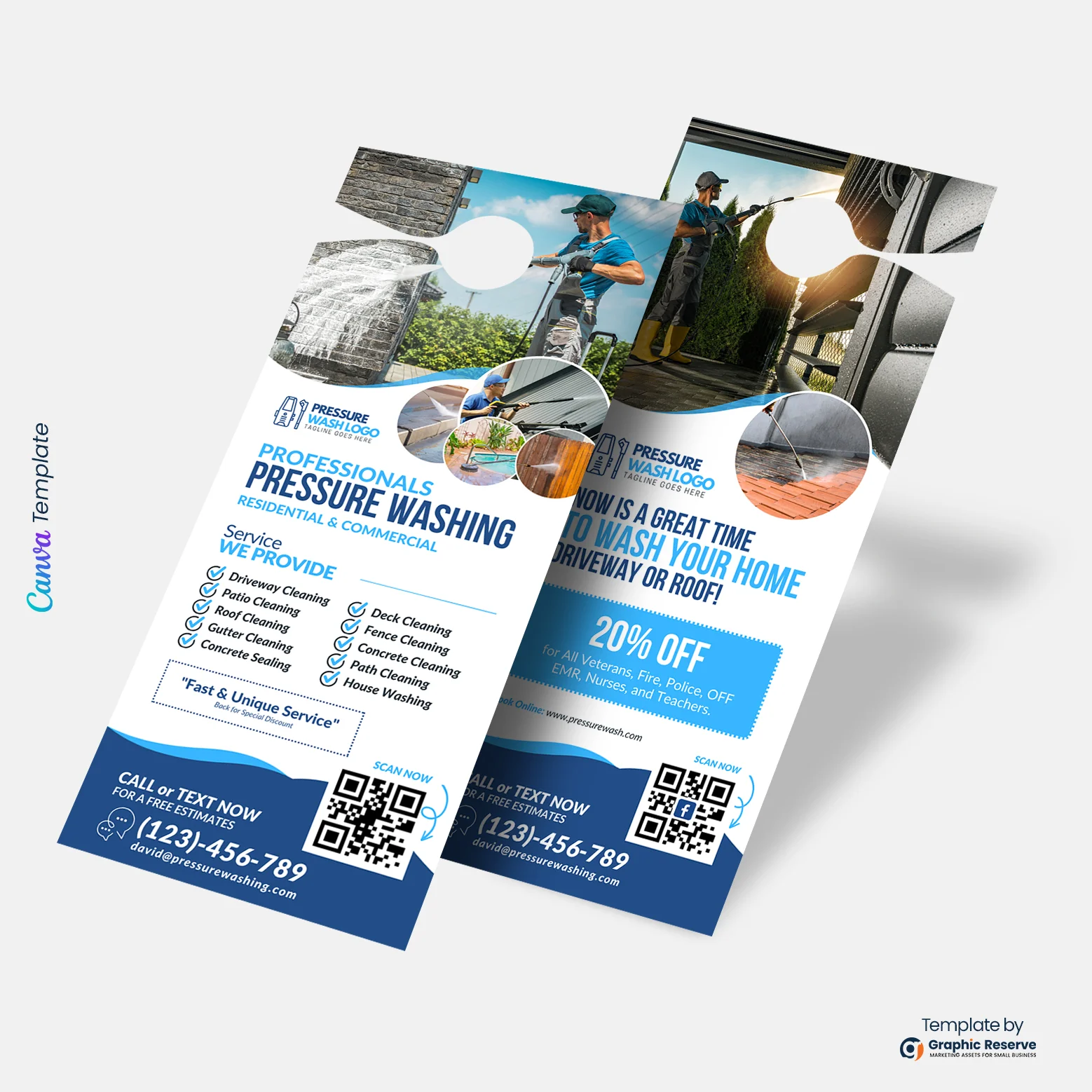 Power Washing Door Hanger Design | Printable Canva Template for Local Business Marketing