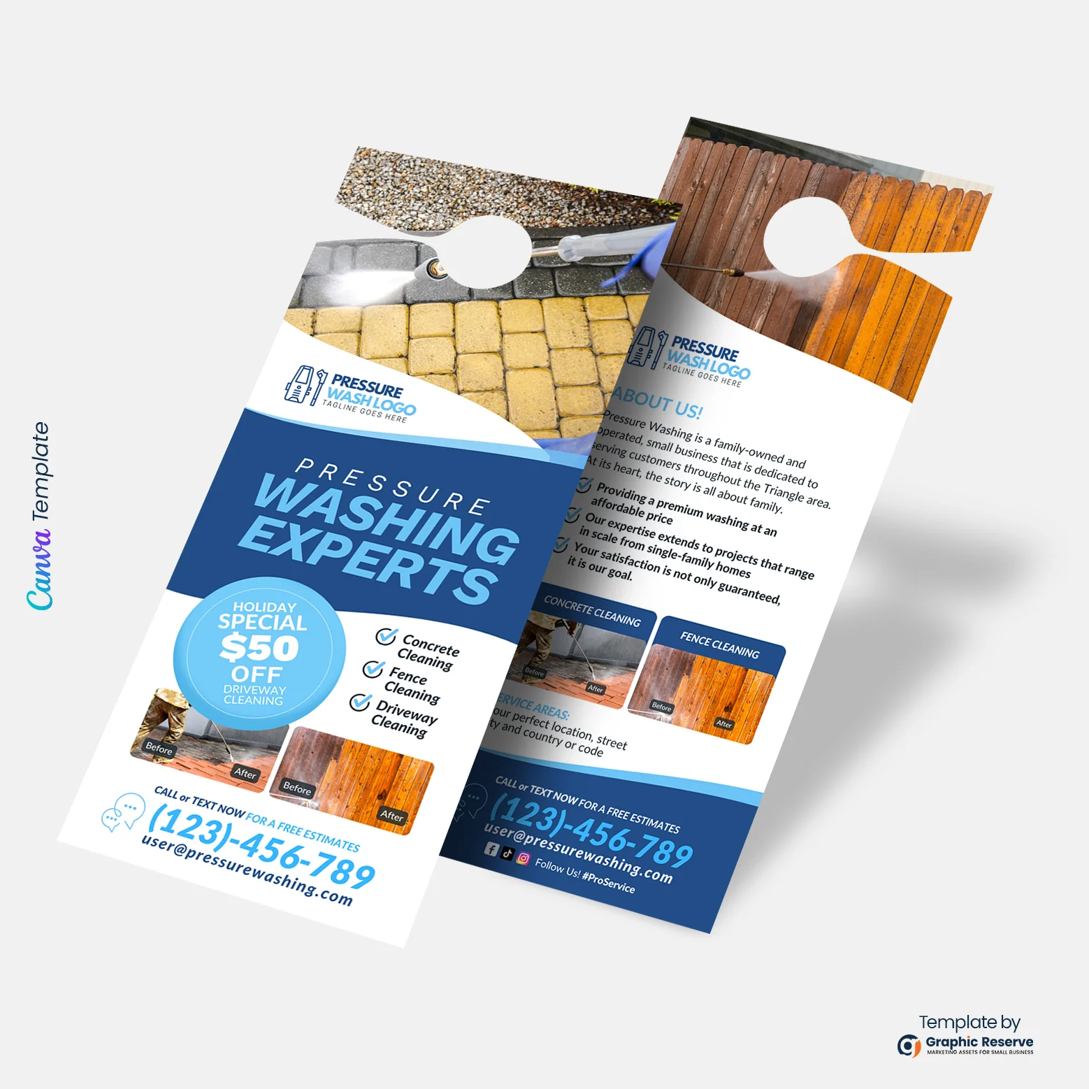 Pressure Washing Advertising Door Hanger Template | Editable Canva Design for Cleaning Services
