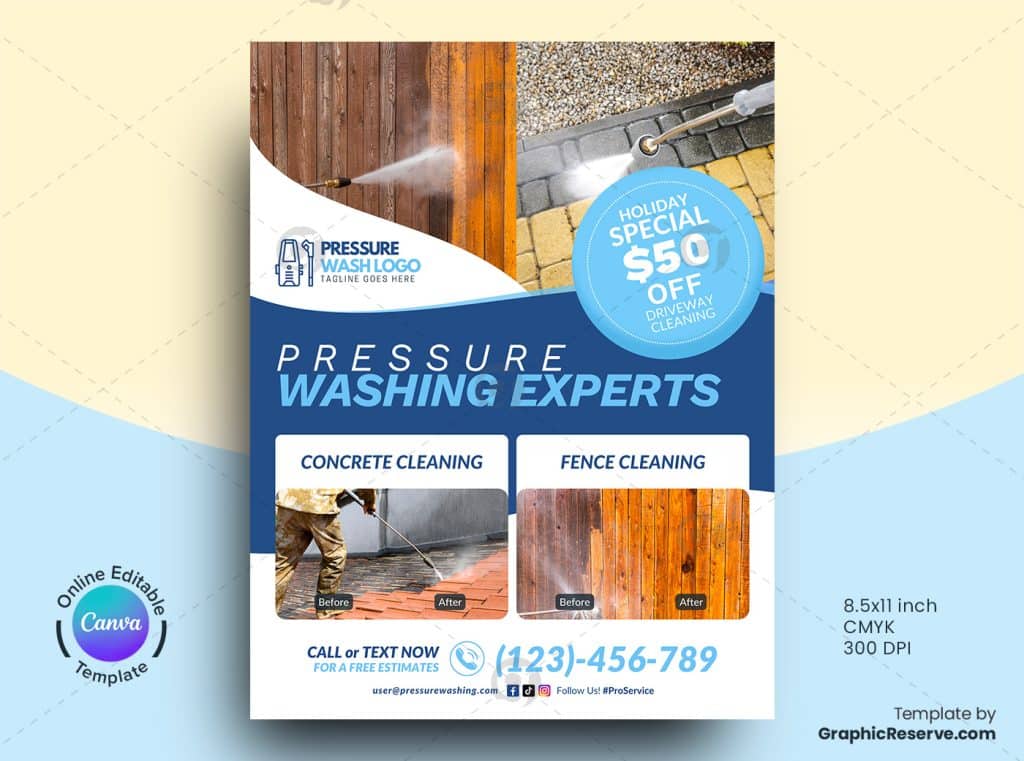 Pressure Washing Experts Canva Flyer Design - Graphic Reserve