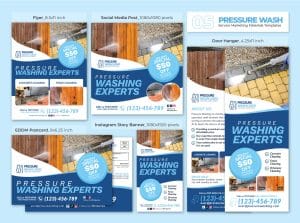 Pressure Washing Marketing Material Canva Template Bundle – Canva template