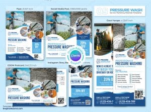 Pressure Wash Marketing Material Canva Template Bundle – Canva template