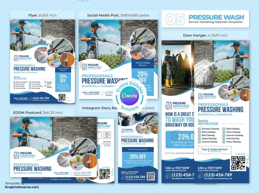 Pressure Washing Services Marketing Material Canva Template Bundle