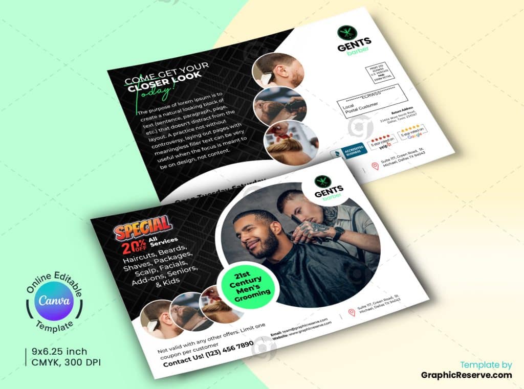 Barber Shop Canva Canva EDDM Postcard