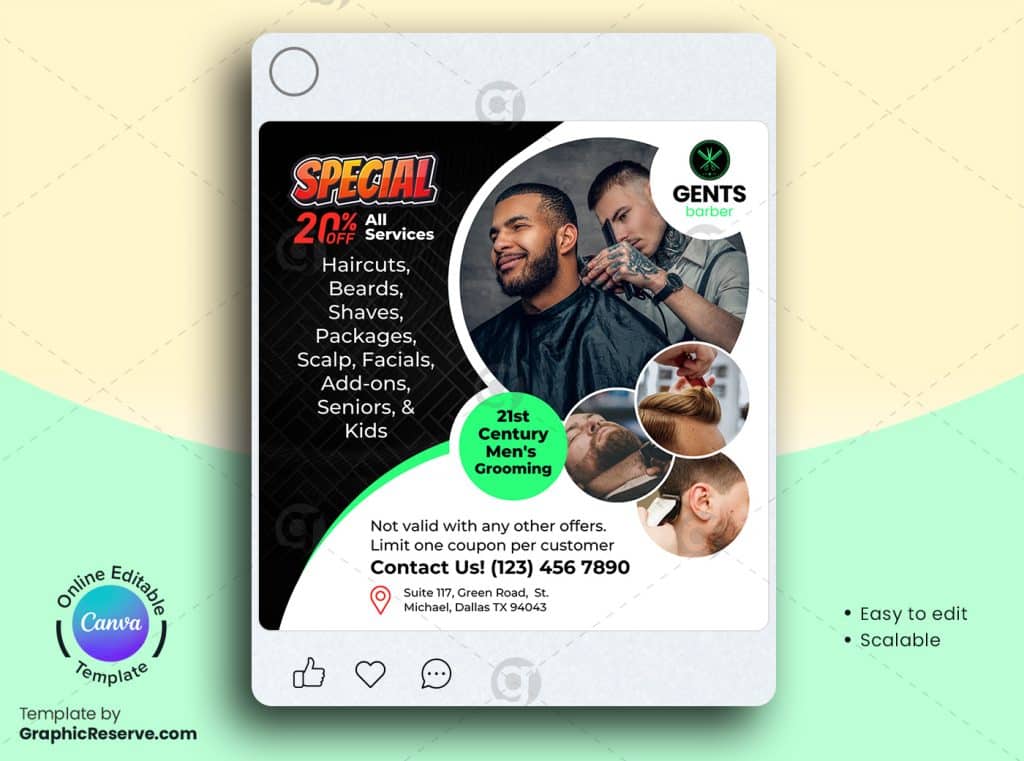 Barber Shop Canva Social Media Banner