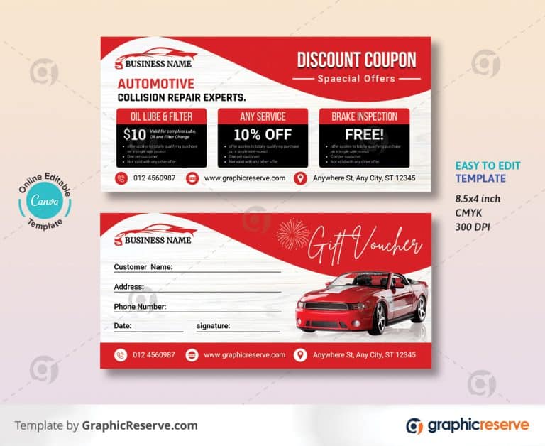 Automotive Business Gift Voucher Design (Canva template) - Graphic Reserve