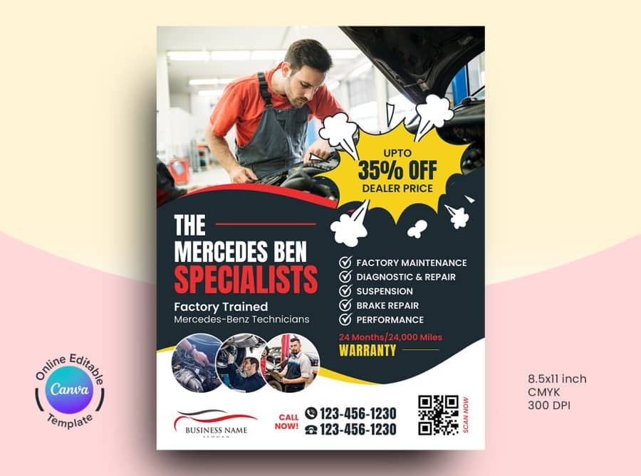 Mercedes Car Repairing Canva Flyer - Image 2