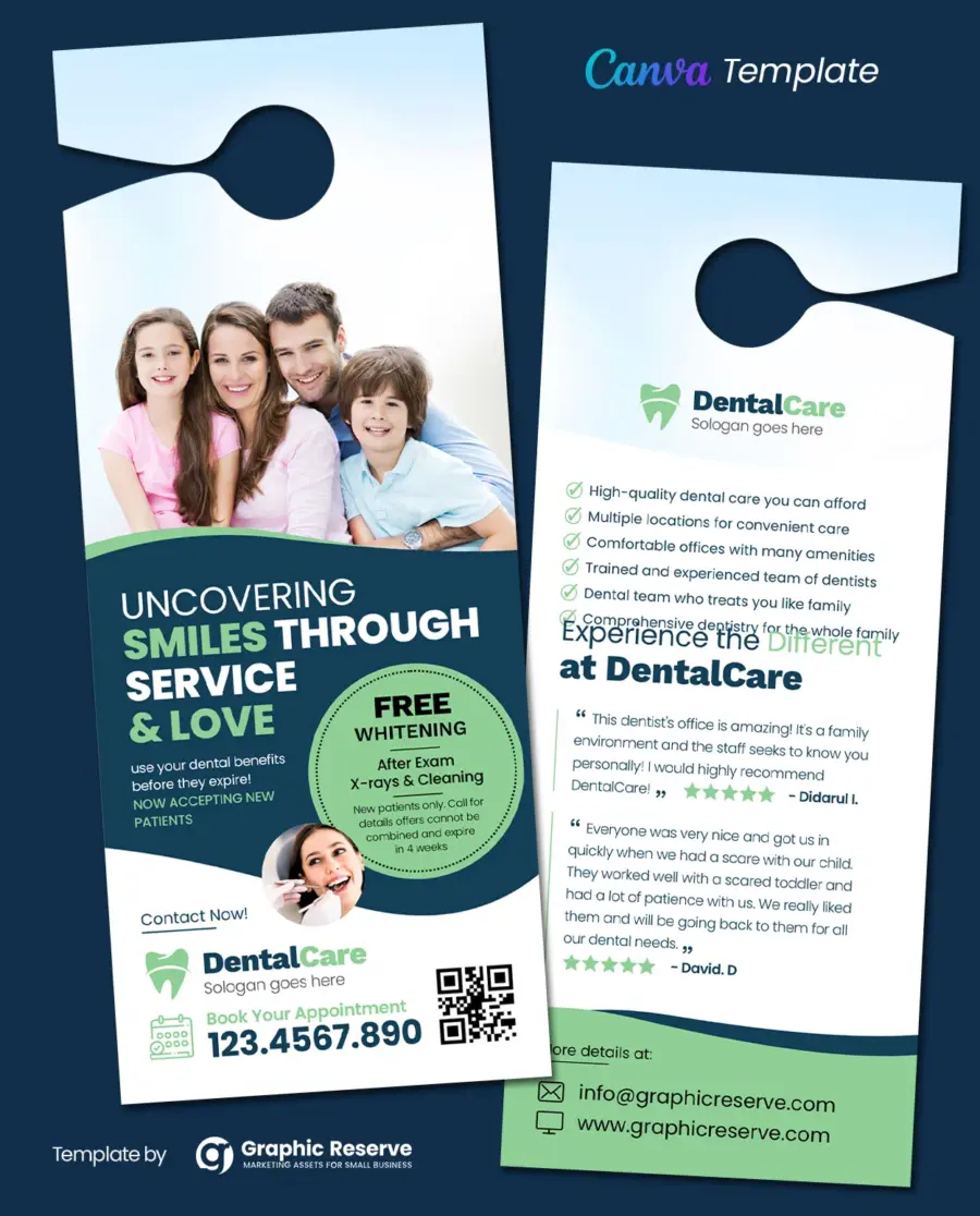 Customizable Canva Template for Dental Office Door Hanger Marketing