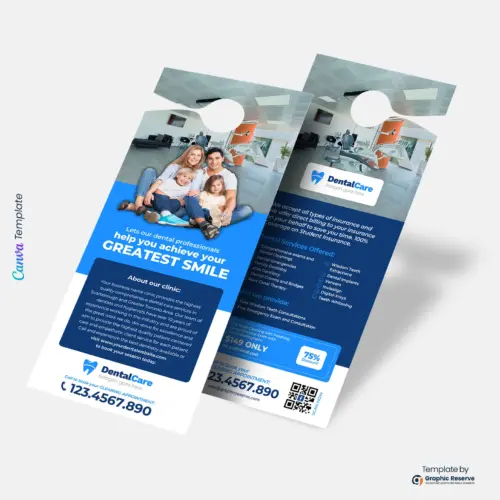Dental Clinic Door Hanger Editable Canva Template