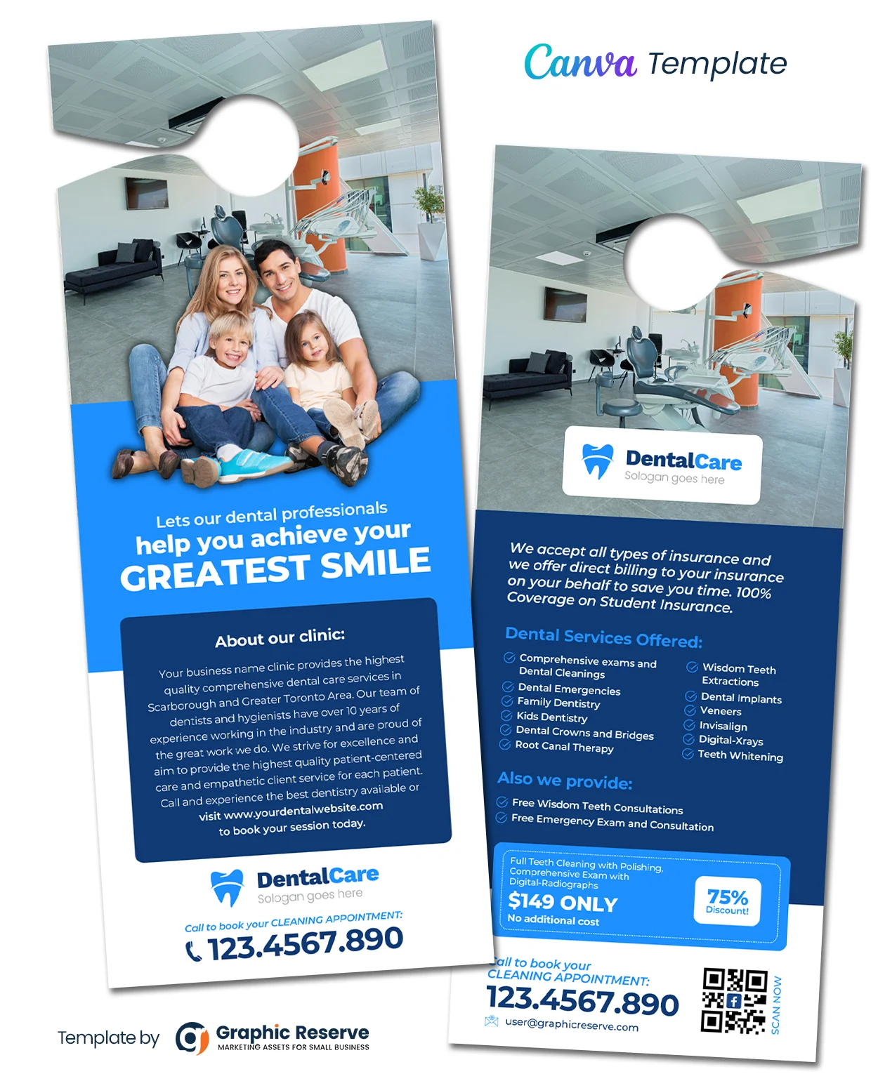 Dental Clinic Door Hanger Design Canva Template