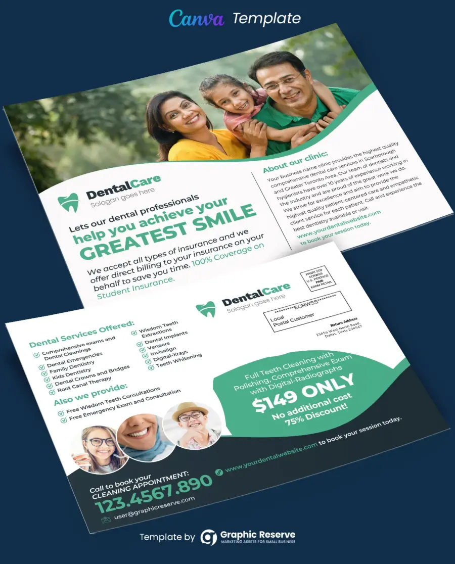 Dental EDDM Marketing Mailer Design Canva Template