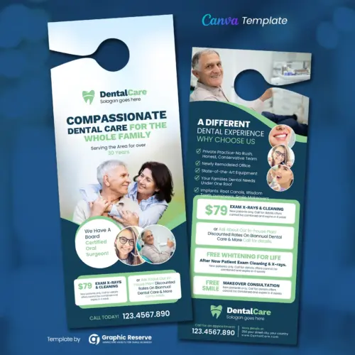 Dental Pricing Door Hanger Design Template - Editable in Canva