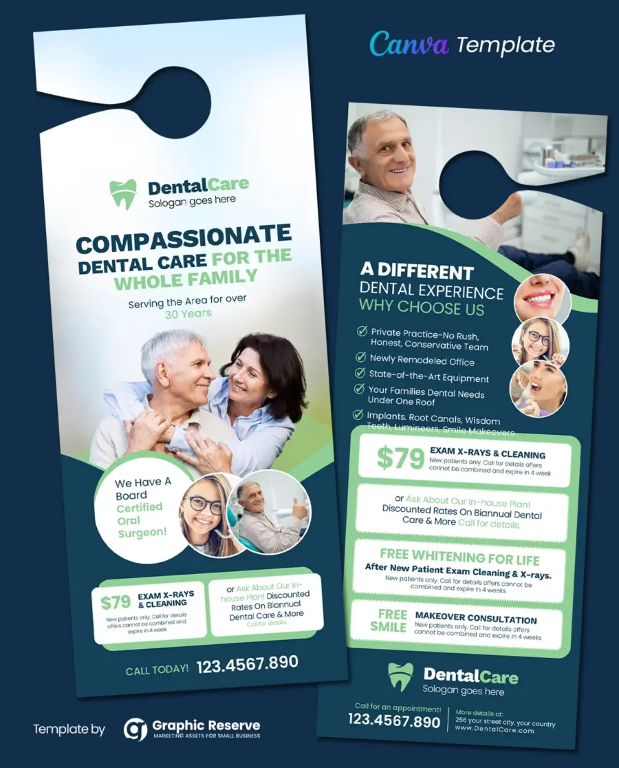Dental Pricing Door Hanger Design Template - Editable in Canva