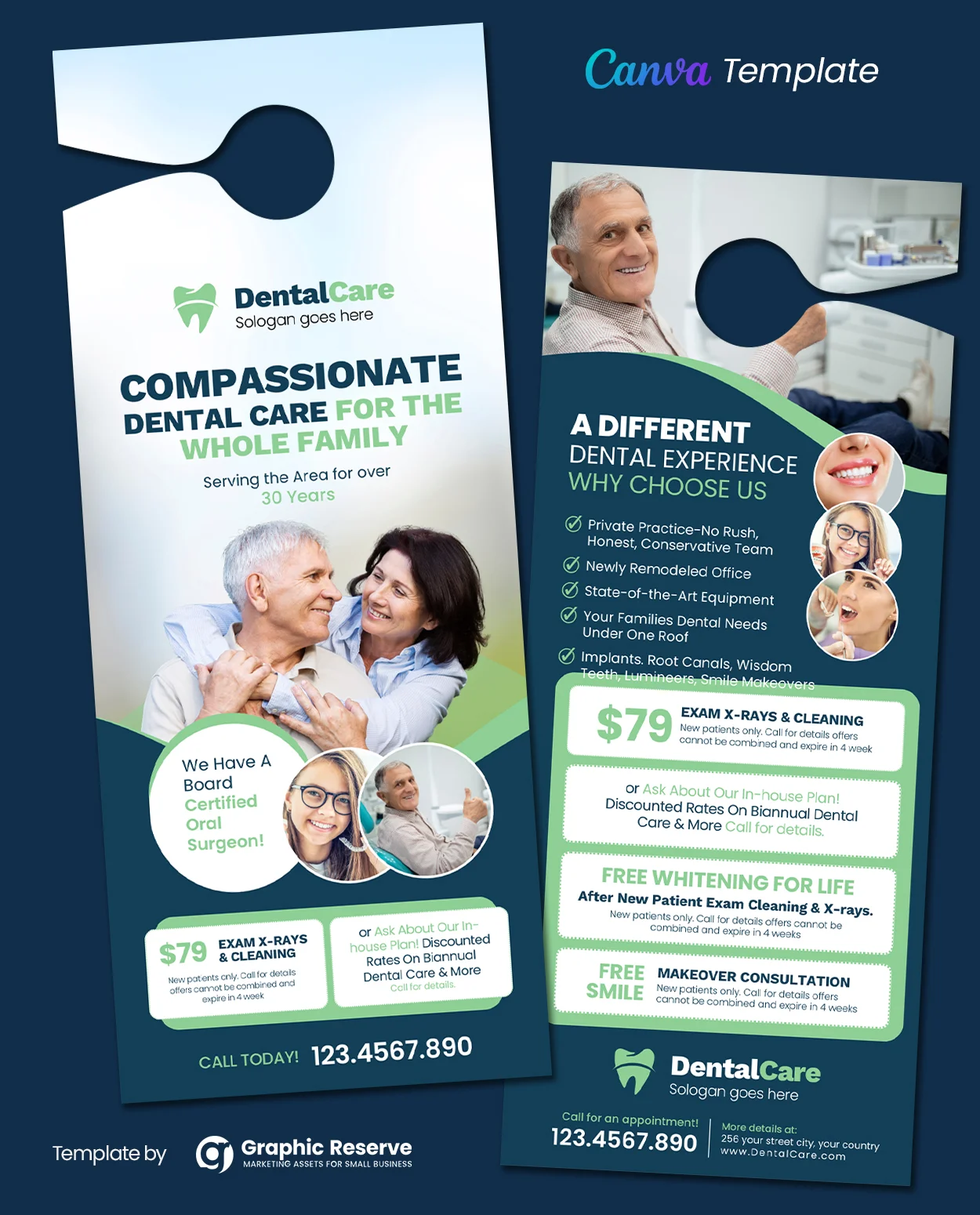 Dental Pricing Door Hanger Design Template - Editable in Canva