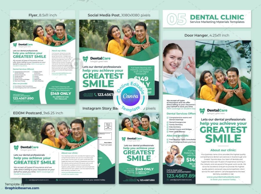 Dental Service Marketing Material Canva Templates Bundle