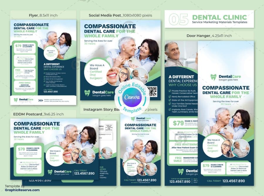 Dental Service Offer Marketing Materials Bundle Canva Template