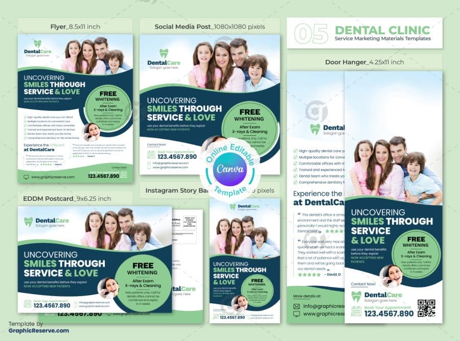 Dental Service Offer Marketing Materials Canva Template Bundle
