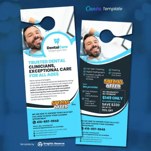 Dentistry Promotional Door Hanger Canva Template