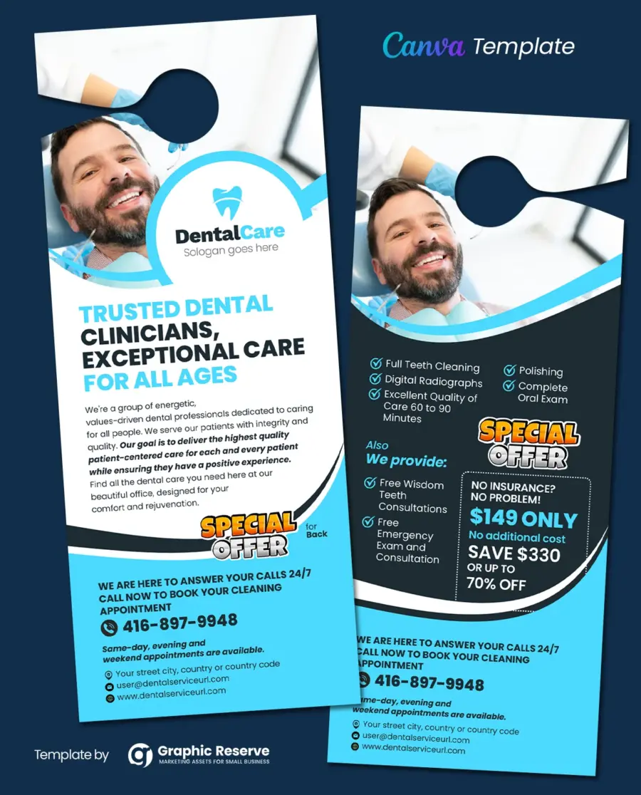 Dentistry Promotional Door Hanger Canva Template