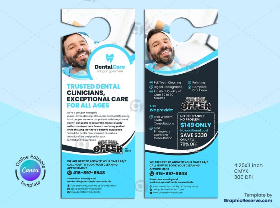 Dentistry Promotional Door Hanger Canva Template - Image 2