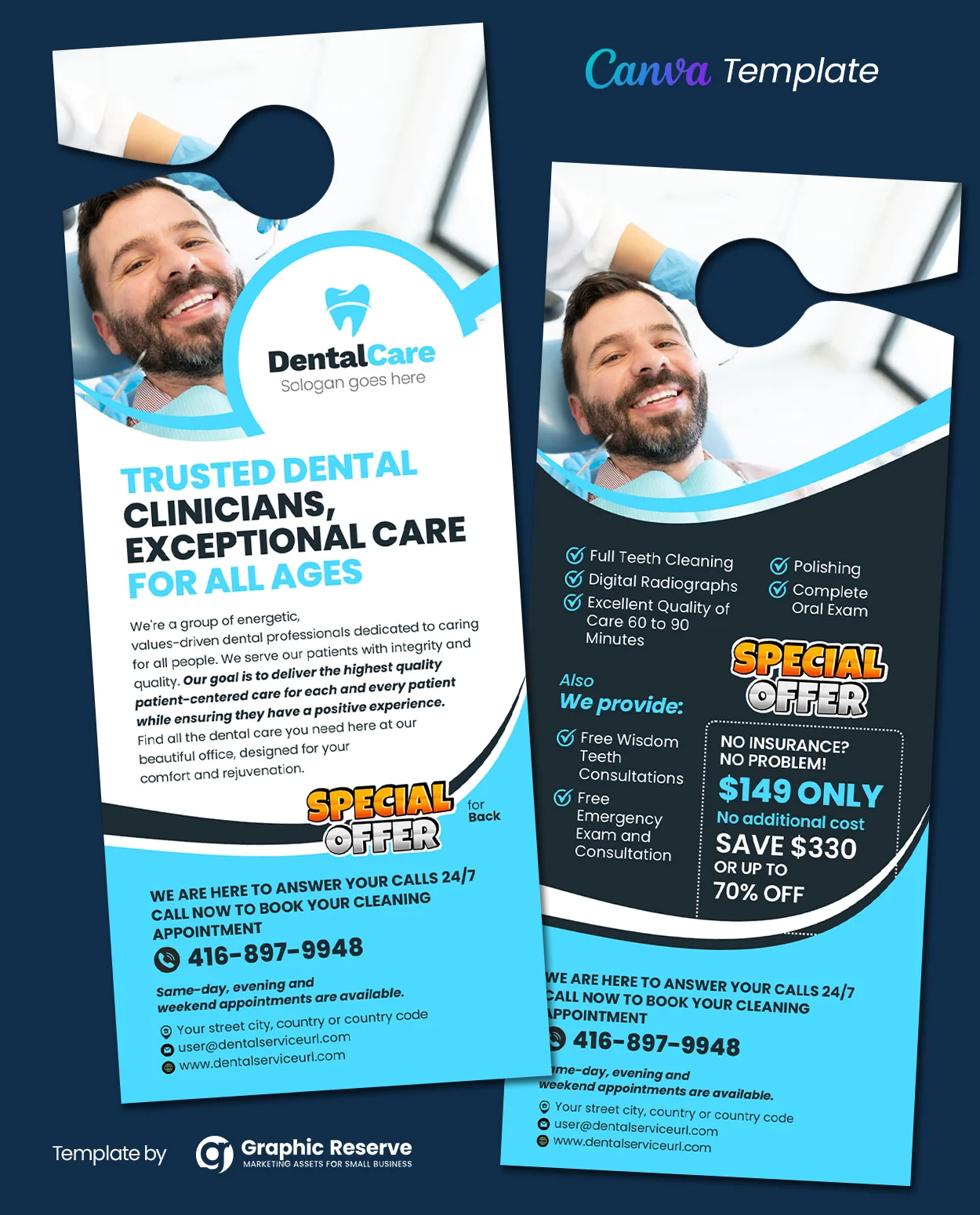 Dentistry Promotional Door Hanger Canva Template