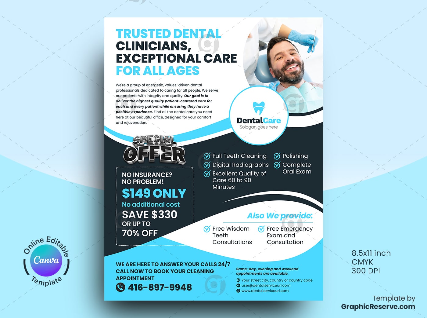 Dentistry Promotional Flyer Canva Template Graphic Reserve