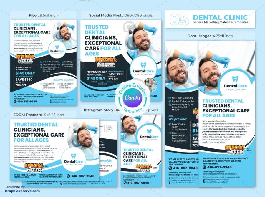 Dentistry Promotional Marketing Material Canva Template Bundle