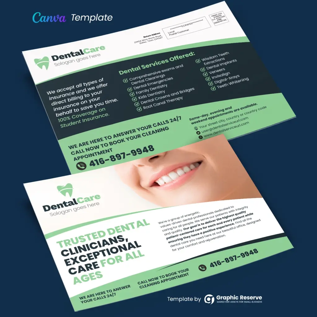 Dental Direct Mail Marketing Postcards – Canva Editable Design – Canva template