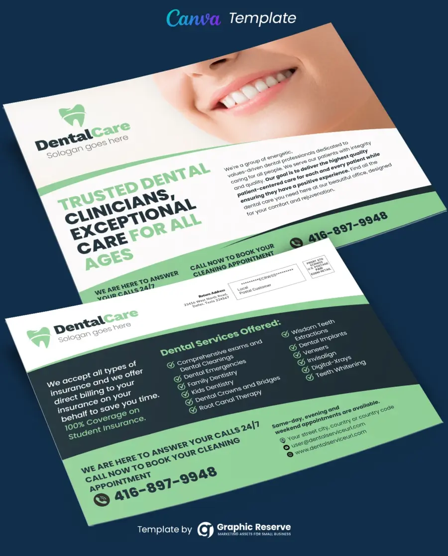 EDDM Mailer Marketing Postcard Design Canva Template for Dentists
