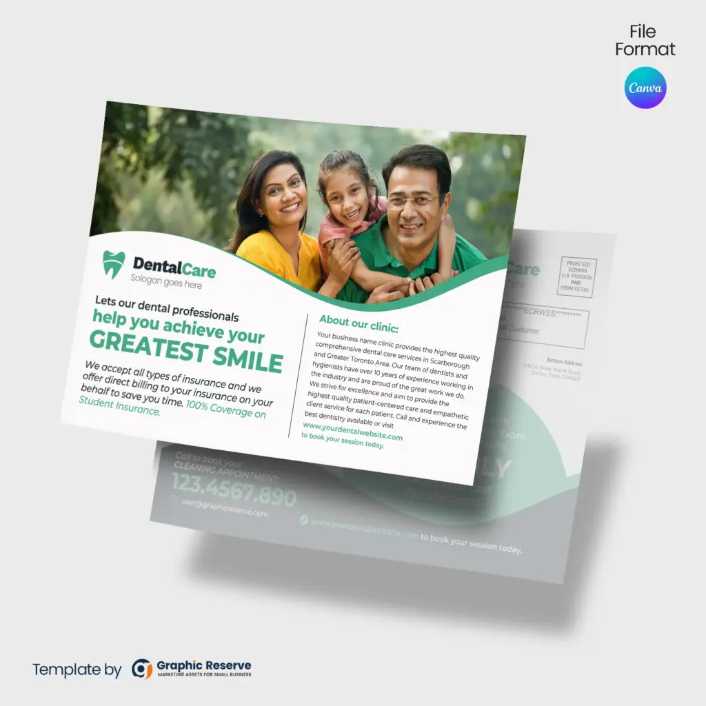 Editable Dental Postcard for Direct Mail Marketing-Canva Template
