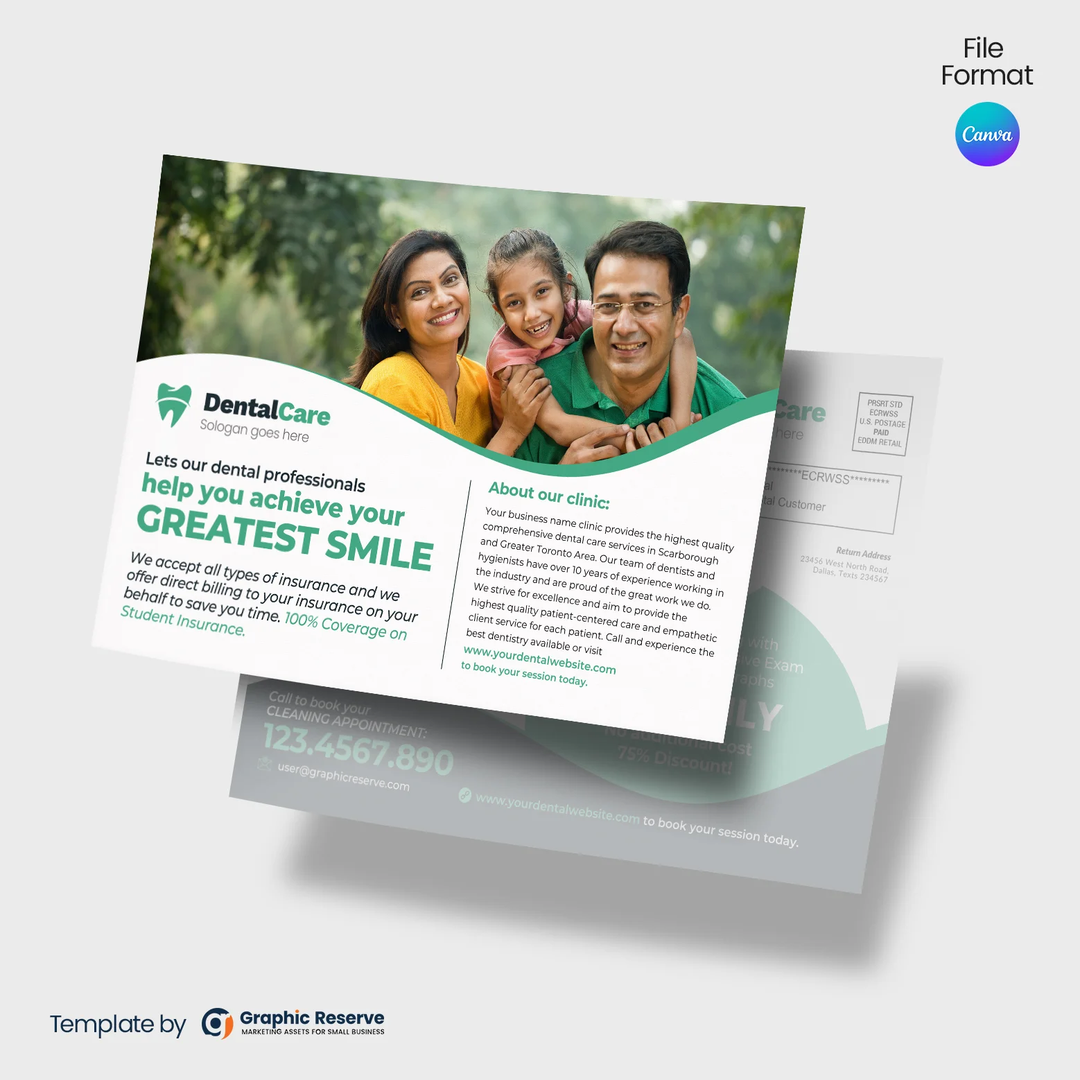 Editable Dental Postcard for Direct Mail Marketing-Canva Template