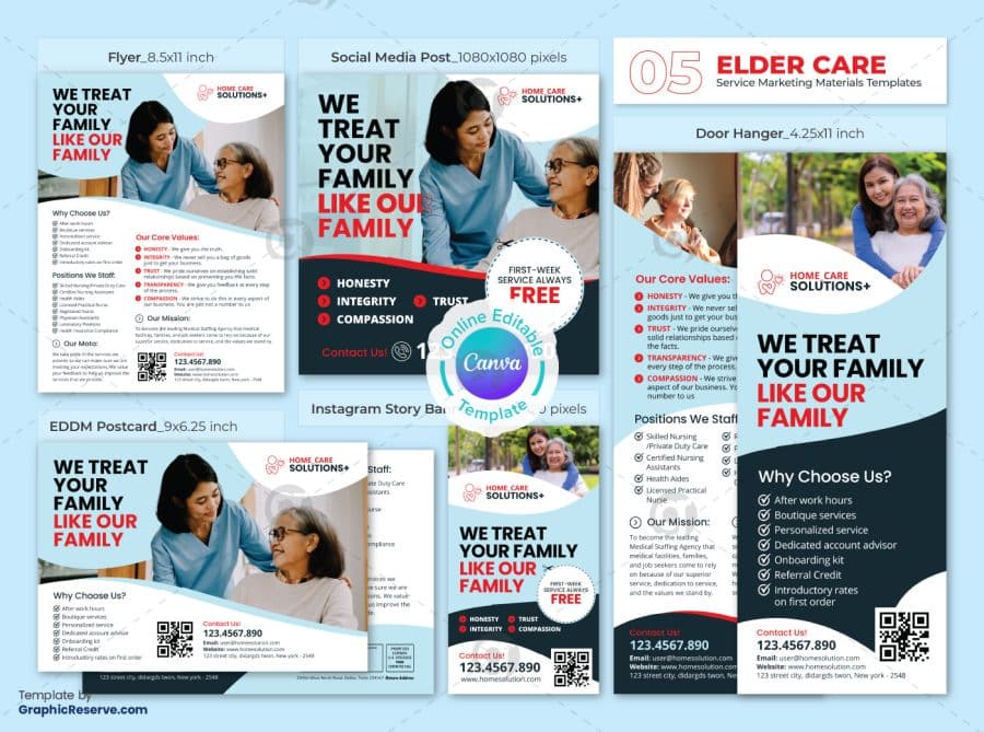 Elder Care Marketing Materials Canva Template Bundle
