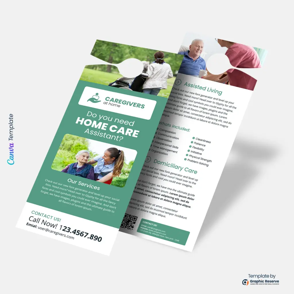 Home Care Assistant Door Hanger Template | Editable Canva Design for Senior & Nursing Services