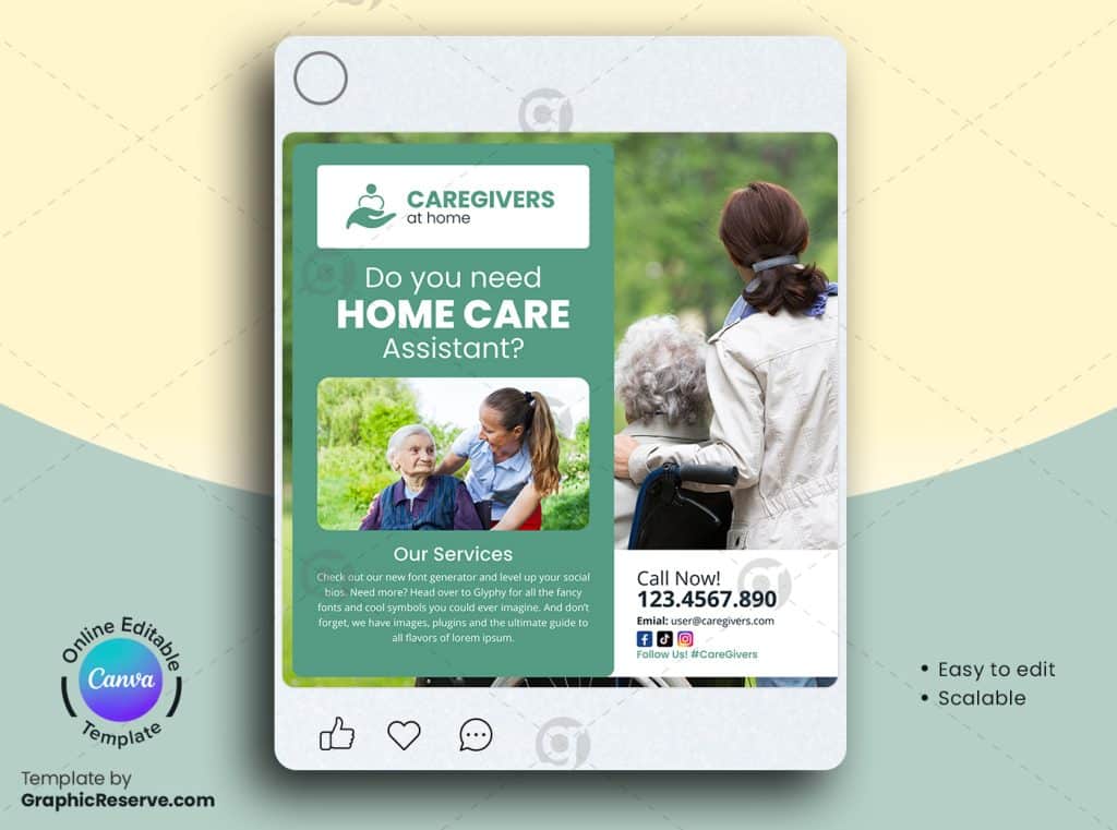 Home Care Assistant Flyer Canva Template Graphic Reserve