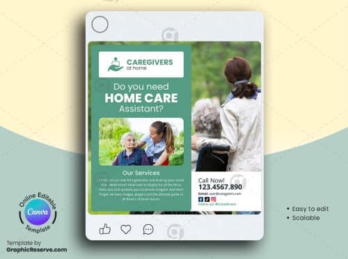 Home Care Assistant Canva Social Media Design