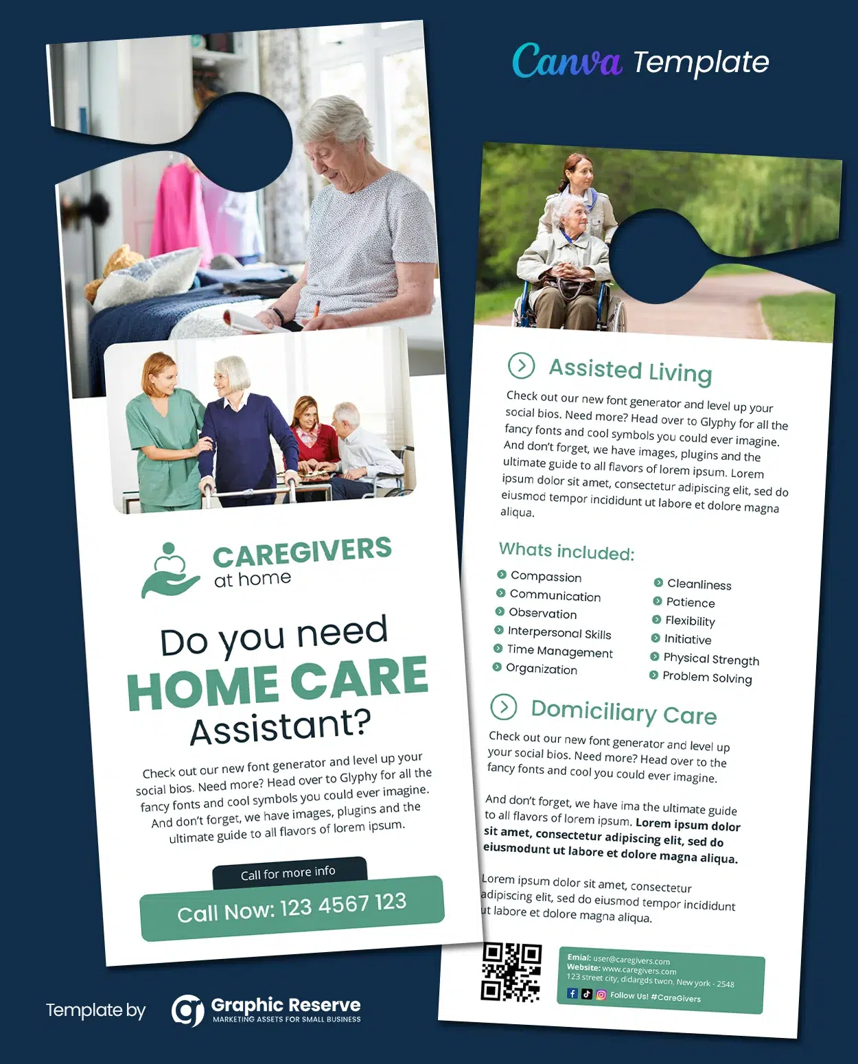 Home Care Assistant Door Hanger Canva Template