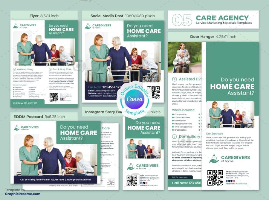Home Care Elder Caring Service Canva Template Bundle