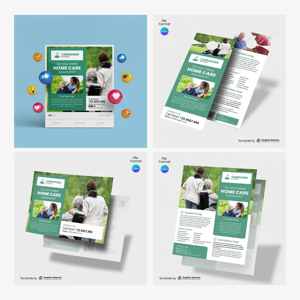 Home Care Service Canva Template Bundle | Local Advertising