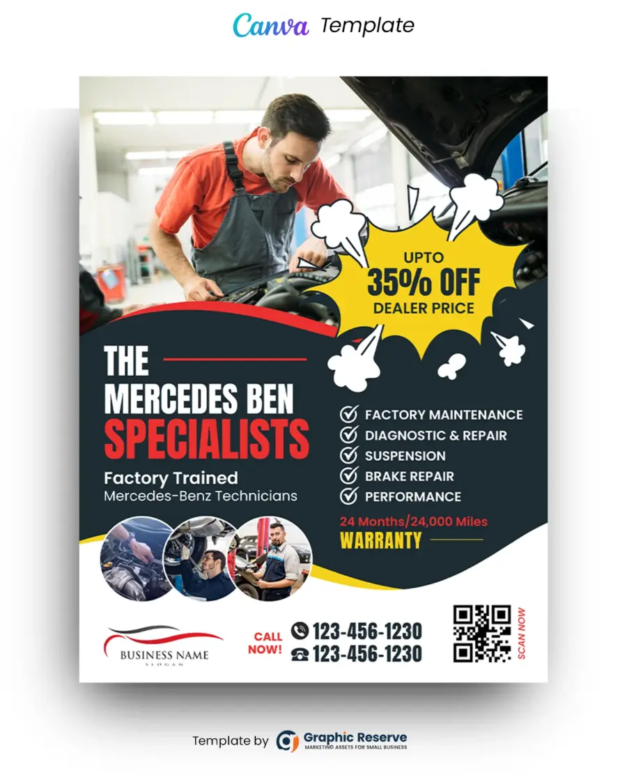 Mercedes Car Repairing Canva Flyer