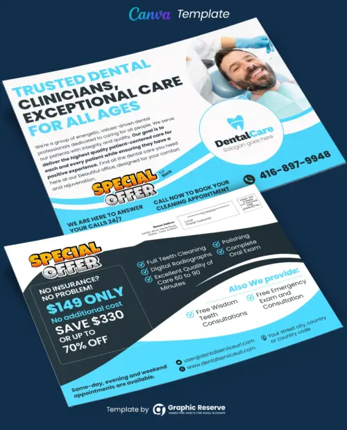 Promotional EDDM Postcard Design Canva Template for Dentists