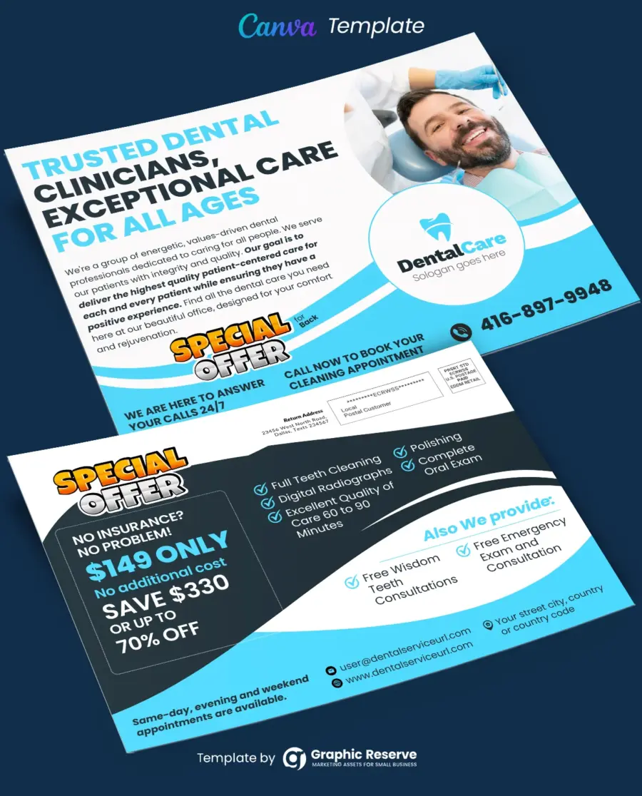 Promotional EDDM Postcard Design Canva Template for Dentists