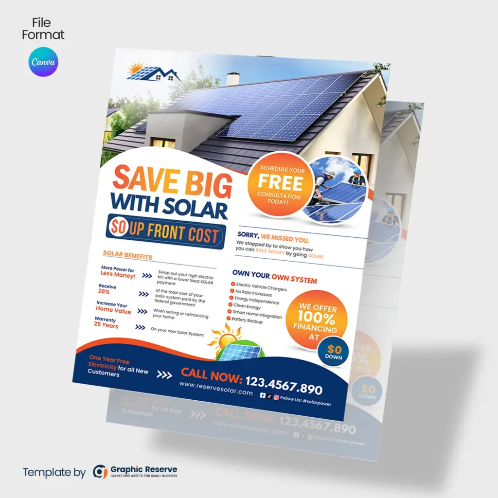 Solar Energy Advertisement Flyer Design – Easy Canva Edit