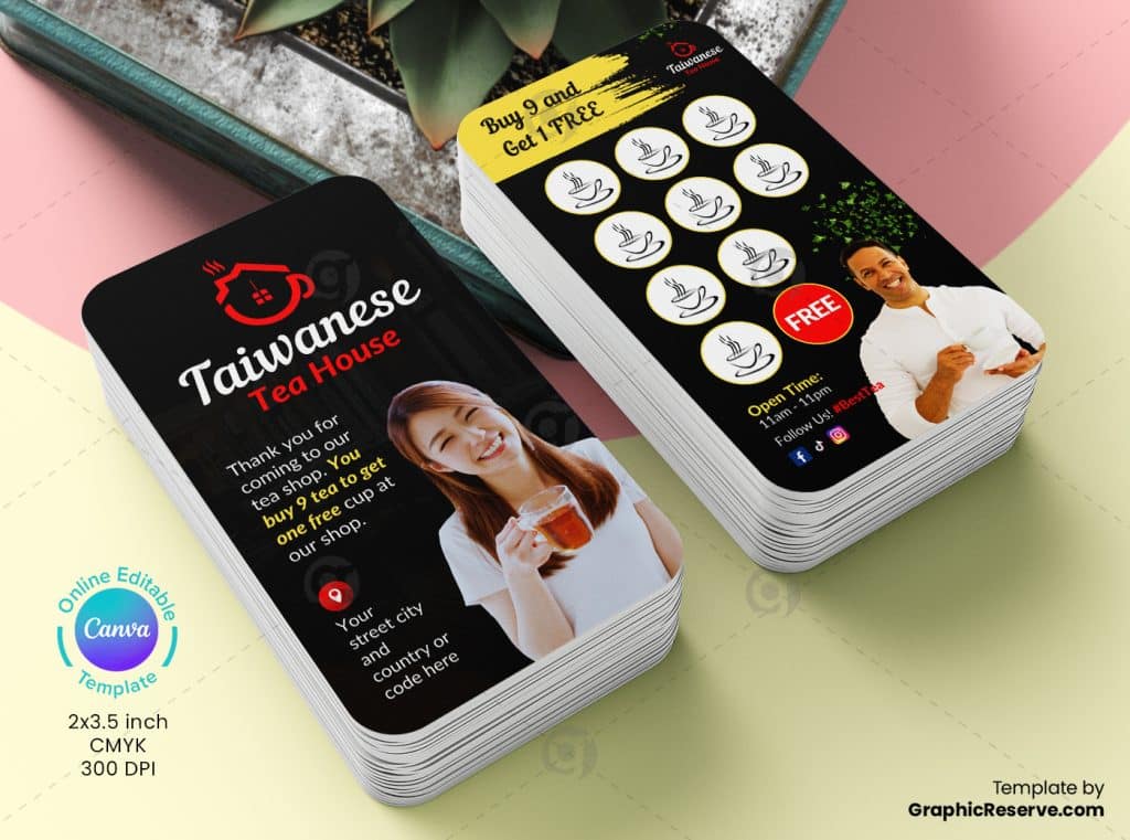Tea Shop Loyalty Card Canva Template