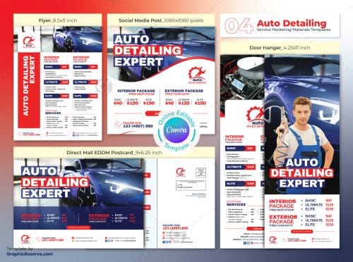 Auto Detailing Expert Marketing Material Bundle Canva Template