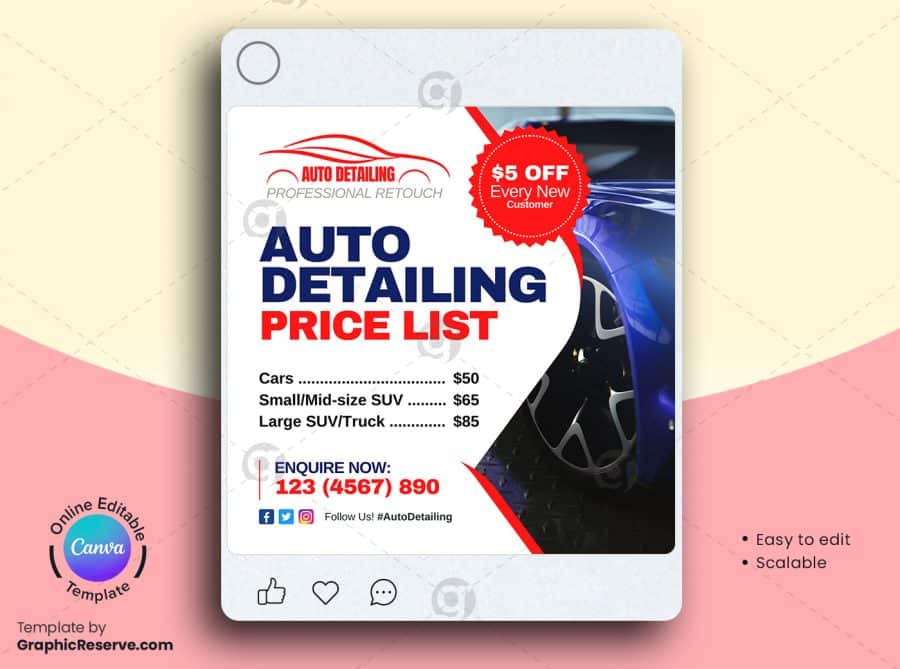 Auto Detailing Price List Instagram Post