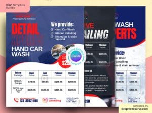 Auto Detailing Price Package Flyer 3 in 1 Bundle Canva Template