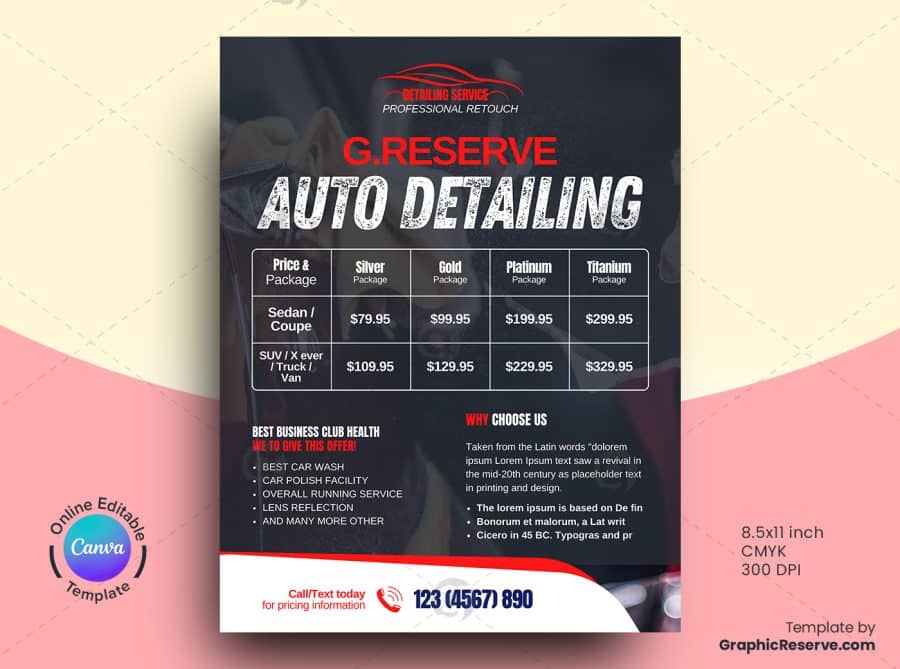 Auto Detailing Price Table Flyer