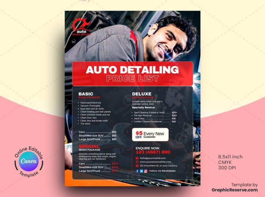 Auto Detailing Pricing Sheet Flyer