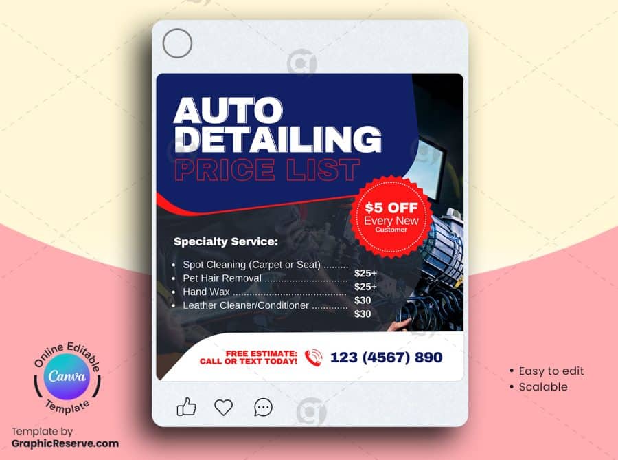Auto Detailing Pricing Social Media Banner